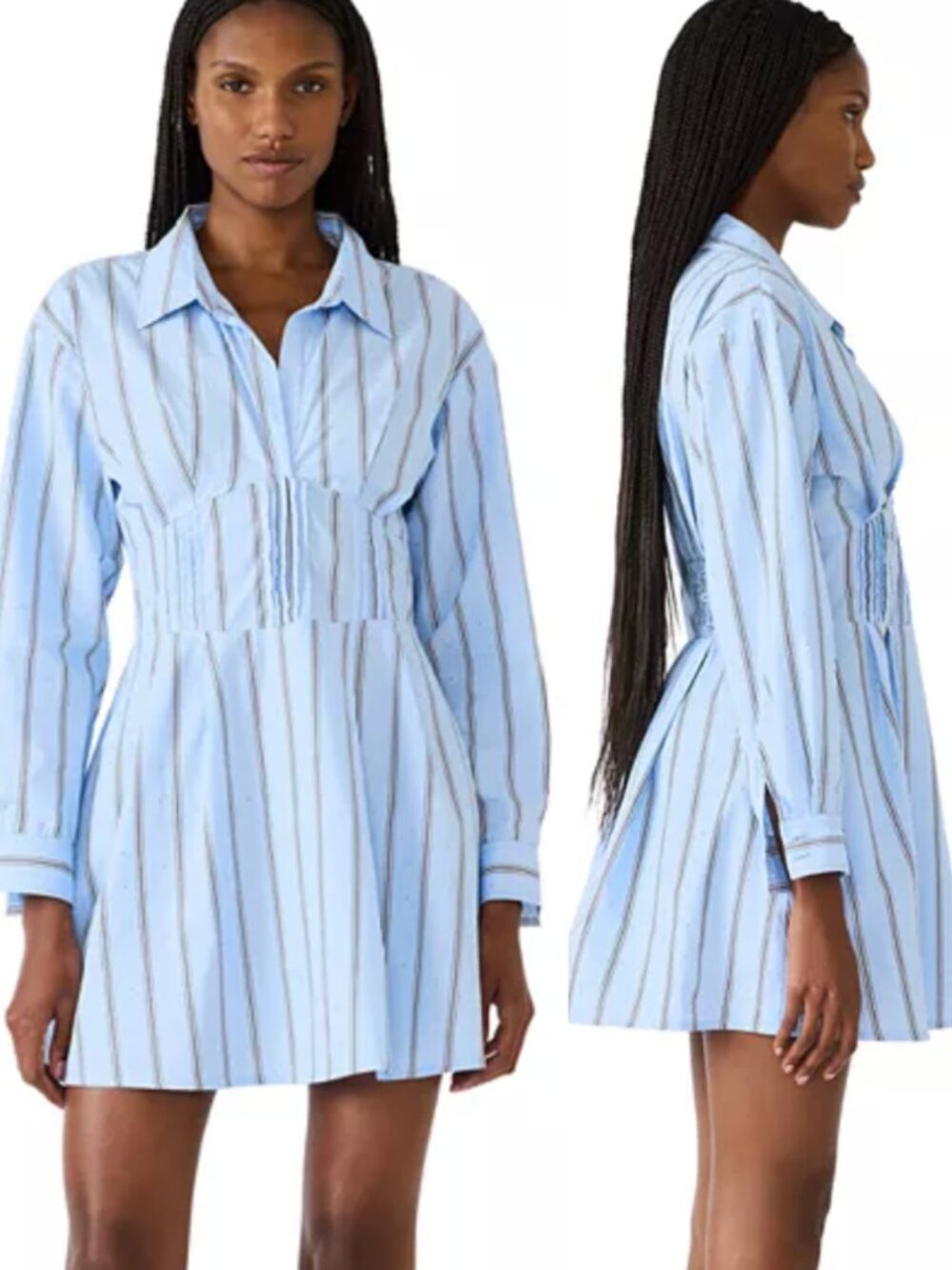 Revolve x Steve Madden Light Blue Striped Long Sleeve Shirt Dress